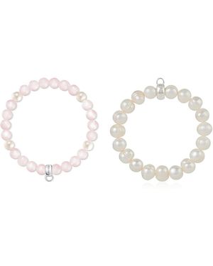 Thomas Sabo Charm-Armband Rosenquarz Süßwasserzuchtperle 925 Sterling Silber X0222-469-9 & Charm-Armband Charm Club Süßwasser - Mettallic
