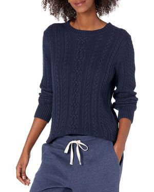 Amazon Essentials Fisherman Cable Crewneck Sweater Pullover-Sweaters - Blu