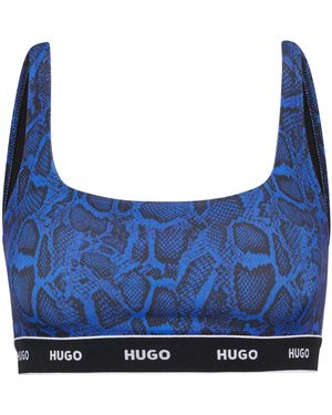 HUGO Bikinitop mit Schlangen-Print und Logo-Band - Blau