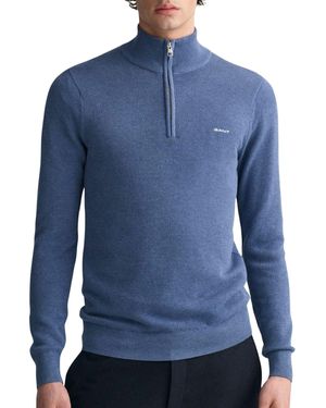 GANT Cotton Pique Half Zip Jumper - Blue