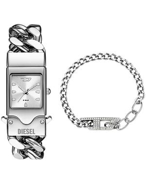 DIESEL Uomo Orologio Color Argento Closer e Bracciale con Logo D - Metallizzato