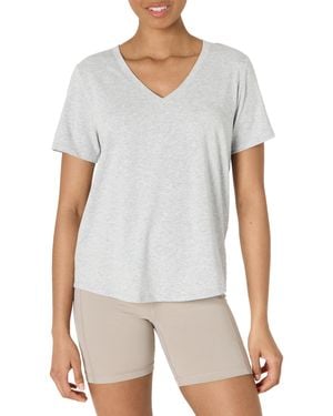 Amazon Essentials Active Soft Cotton Relaxed Fit V-neck Short Sleeve Lightweight Yoga Workout T-shirt - White