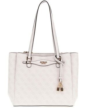 Guess Katya Multi Comp Tote White Logo - Naturel