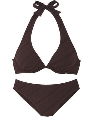 S.oliver Bügel-Bikini-Set in braun mit Strukturmuster und Neckholder