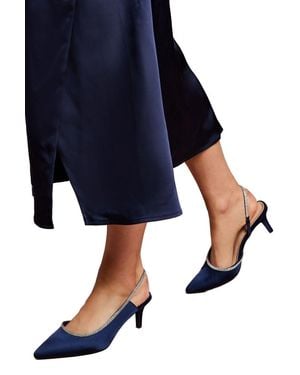 Coast Wide Fit Sabrina Satin Diamante Trim Slingback High Stiletto Court Shoes - Blue