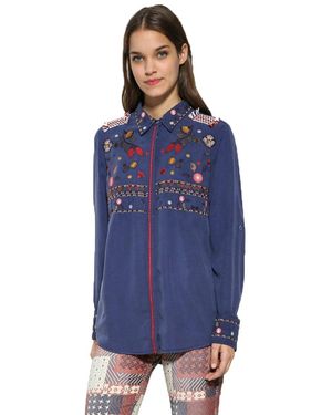 Desigual Camicia Bruselas Ricamata Donna - Blu