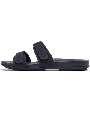 Fitflop Fit Flop Gracie Adjustable Canvas Slide Sandals In Blue