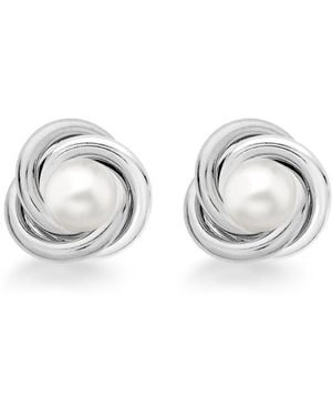 Amazon Essentials Clous d'oreilles en forme de nœud en argent sterling avec perles d'eau douce - Métallisé