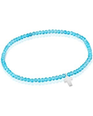 Tous Bracciale elastico con sfere rotonde in Apatito Neon e motivo a croce in argento di prima legge - Blu