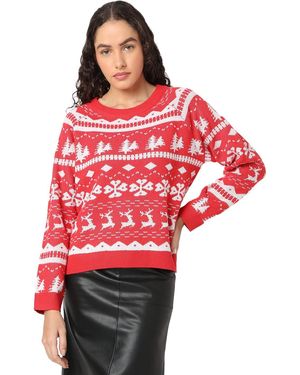 Vero Moda Vmfrosty Iceberry LS Highneck Pull. Natale Maglione Lavorato a Maglia - Rosso
