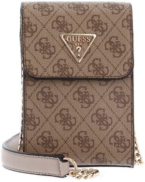 Guess Noelle Flap Chit Chat Phone Bag Latte Logo - Marron