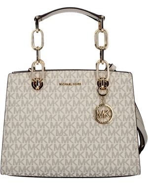 Michael Kors Satchel Cynthia kleine Tasche mit Logos und goldener Kette - Grau
