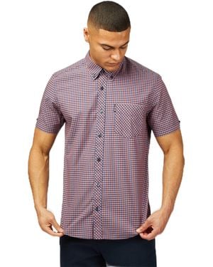 Ben Sherman Big Size Signature Gingham Short Sleeve Shirt For In Orange - Purple