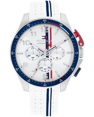 Tommy Hilfiger Reloj Cronógrafo de Cuarzo para Hombre con Correa de Silicona Blanca - 1792167 - Azul