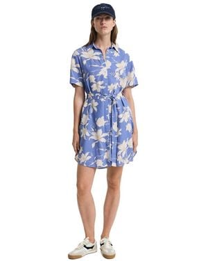 GANT REG Linen FLORAL Print Shirt Dress Kleid - Blau