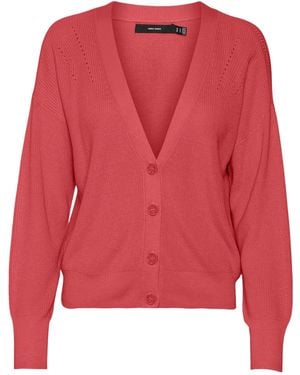 Vero Moda Vmnewlexsun LS Short V-Neck Car Ga Noos Maglione Cardigan - Rosso