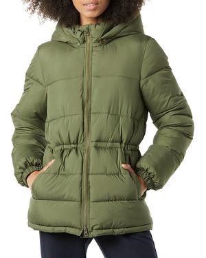 Amazon Essentials Heavyweight Quilted Hooded Puffer Winter Jacket With Adjustable Waist - Green