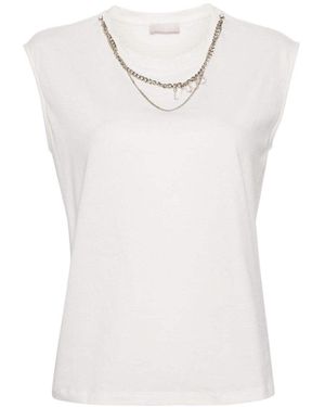 Liu Jo Liu Jo T-Shirt ica Corta con Accessorio A Catena con Logo WA4016J5003 Bianco