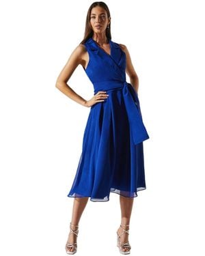 Coast Wrap Front Dress In Chiffon With Collar - Blue