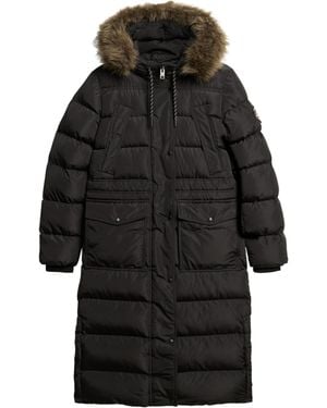 Superdry Everest Faux Fur Longline Jacket Xl Black