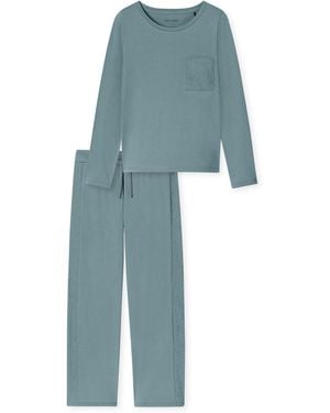 Schiesser Langer Schlafanzug Pyjama Lang - 182538, Größe :36, Farbe:Mineral - Blau