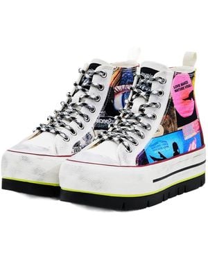 Desigual Trainer Boot Fake Top Collage Print 23sska44 Multicoloured - White