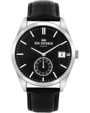 Ben Sherman Orologio analogico al quarzo da uomo con cinturino in pelle WB039BB - Nero