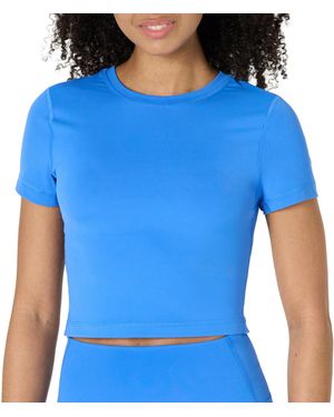 Amazon Essentials Active Formflex Buttery Soft Short Sleeve Slim Fit Crop Layering Workout Top - Blue