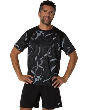 Asics Road All Over Print Ss Top T-shirt - Black