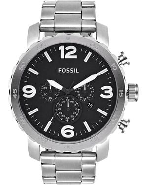 Fossil Nate Quartz Stainless Steel Chronograph Watch, Color: Silver-tone (model: Jr1353) - Metallic