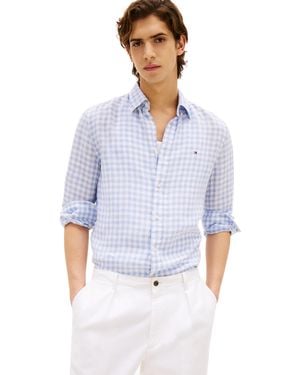 Tommy Hilfiger Long Sleeve Casual Linen Button Down Shirts In Regular Fit - White