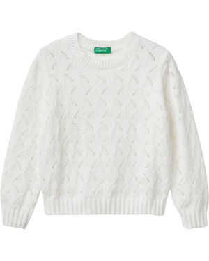 Benetton Maglia G/C M/L 16CLG100O Pullover, - Weiß