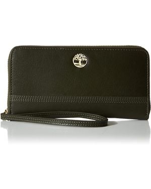 Timberland Leather RFID Zip Around Wallet Clutch with Wristlet Strap - Verde