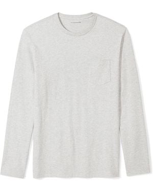 Amazon Essentials Slim-fit T-shirt Met Lange Mouwen Licht Grijs Heide - Wit
