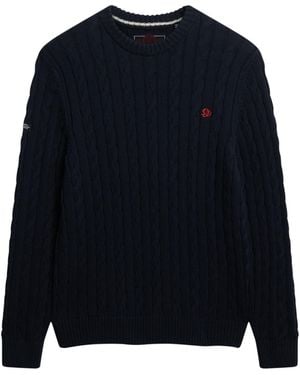 Superdry Cotton Cable Knit Crew Pullover Jumper - Blue