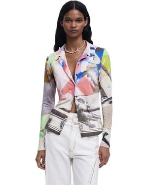 Desigual Collage Buttoned T-Shirt - White