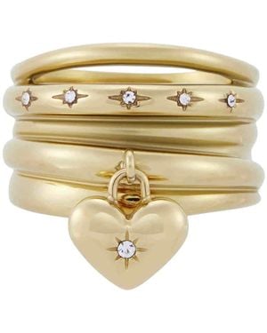 Fossil Sadie All My Love Gold-tone Stainless Steel Heart Prestack Ring - Metallic