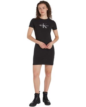 Calvin Klein Jeans Abito a T-shirt Donna Monologo Dress iche Corte - Nero