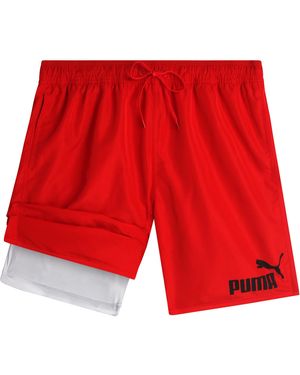 PUMA Quick Dry Athletic Performance 8" Inseam Swimming Trunks For With Mesh Compression - Red