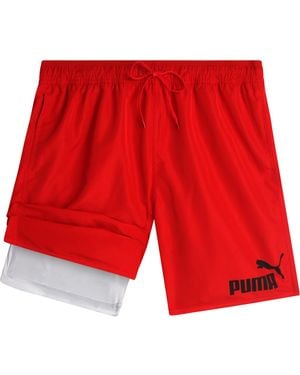 PUMA Quick Dry Swimsuit Trunks With Mesh Compression Liner - 8" Inseam - Red