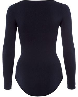 FALKE Fine Cotton Crew Neck W Bo Soft Fabric Longsleeved 1 Piece Shapewear Bodysuit - Blue