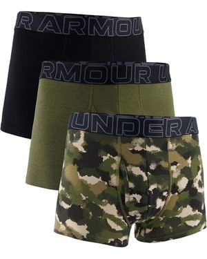 Under Armour Ua Performance Cotton-print 3 In 3pk,marine Od Green Boxer Briefs