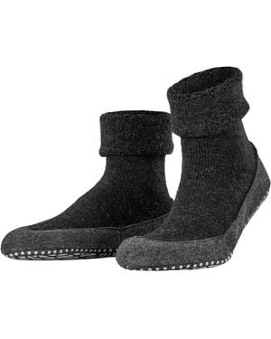 FALKE Cosyshoe Haussocken Wolle verstärkte Hüttensocken ohne Muster atmungsaktiv einfarbig Noppendruck rutschhemmend auf der - Schwarz