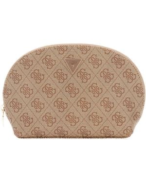 Guess Zamira Dome Cosmetic Pouch Latte Logo - Brown