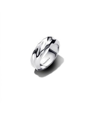 PANDORA Essence Collection 193886c00-50 Sterling Silver Wide Wave Ring Size 50 - White
