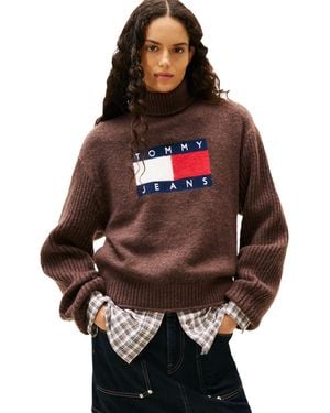 Tommy Hilfiger S Medium Weight Wool Blend Turtleneck Jumper With Big Logo - Grey