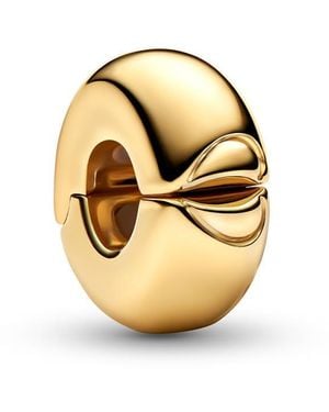 PANDORA Moments 763678c00 Round Clip Charm In Sterling Silver With Gold-plated Alloy Compatible Moments - Metallic