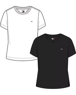 Tommy Hilfiger Donna T-Shirt iche Corte Confezione da 2 con Scollo Rotondo - Nero