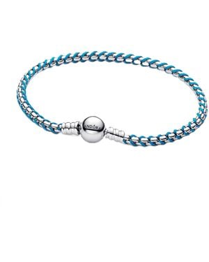 PANDORA Blaue Kordel Schlangen-Gliederarmband aus Sterling-Silber