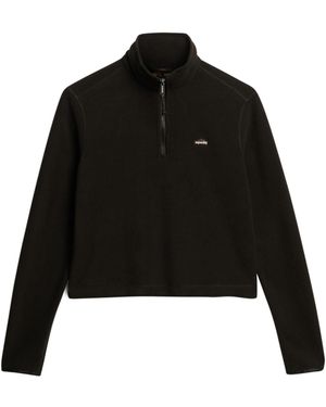 Superdry Verkürzter Polar Fleecepullover mit halblangem Reißverschluss Schwarz 36